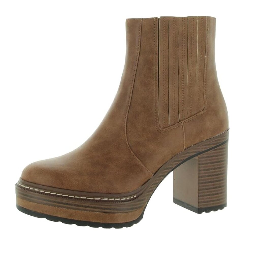Steve Madden Size 11 Brown Faux Vegan Leather Platform Block Heeled Boots